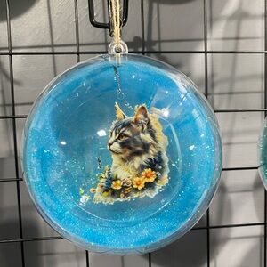 Cat Ornament with Blue Glitter